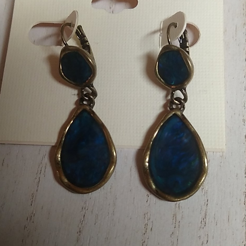 ๐ป 3 For $15 Blue Marblesque Gold Dangle Earrings - Picture 2 of 3